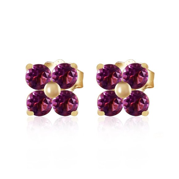 14K SOLID GOLD STUD EARRINGS WITH NATURAL AMETHYST - Picture 2 of 5